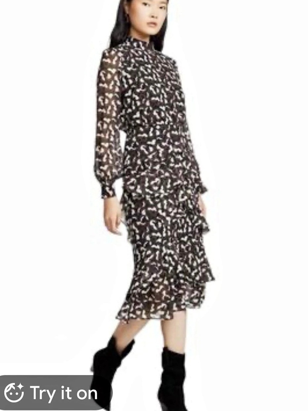 Saloni Isa Silk Ruffle Dress in Noir Daybreak print